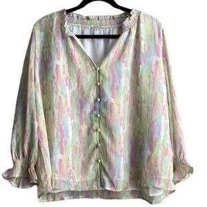 Entro Long Sleeve Blouse with ruffle trim collar and wrist cuffs size S